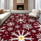 Burgundy White Golden Snowflakes Scatter Rug