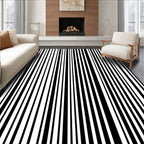 Bold Black White Vertical Stripe Design Rug