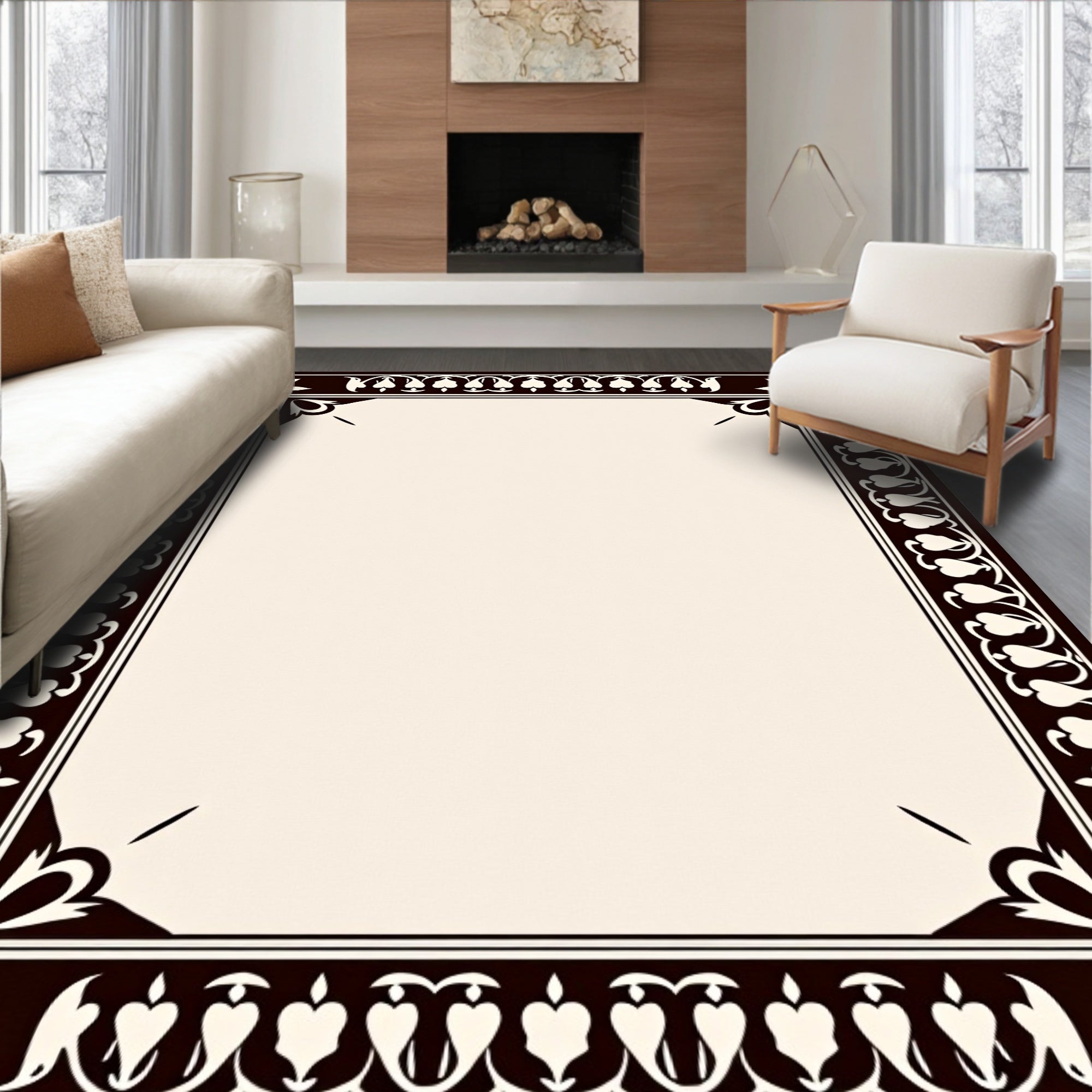 Ornate Floral Border Pattern Rug