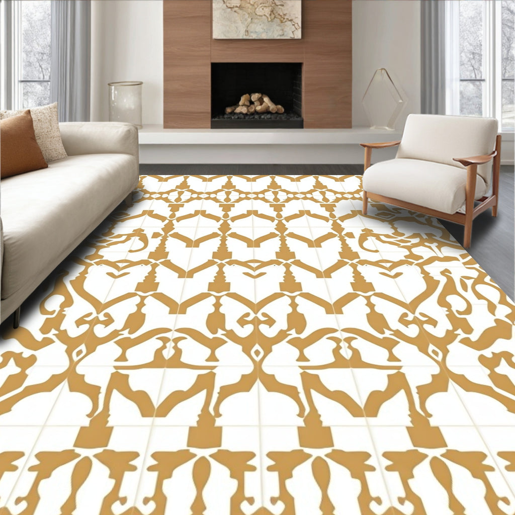 Gold White Ornate Geometric Pattern Rug