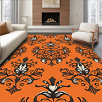 Ornate Black White Damask Pattern Rug