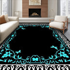 Aqua Butterfly Floral Decorative Frame Rug