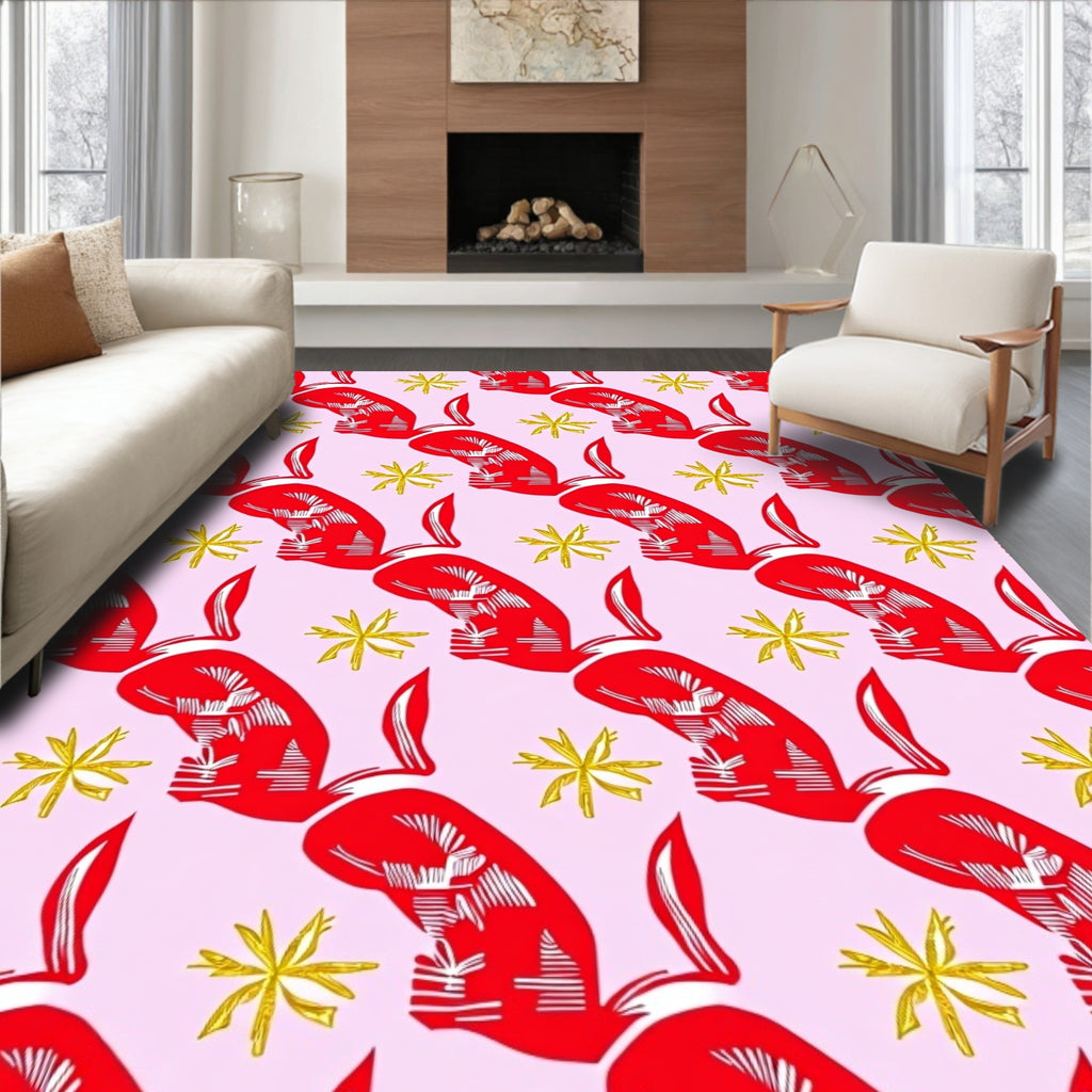 Vibrant Red Bunny Star Burst Rug