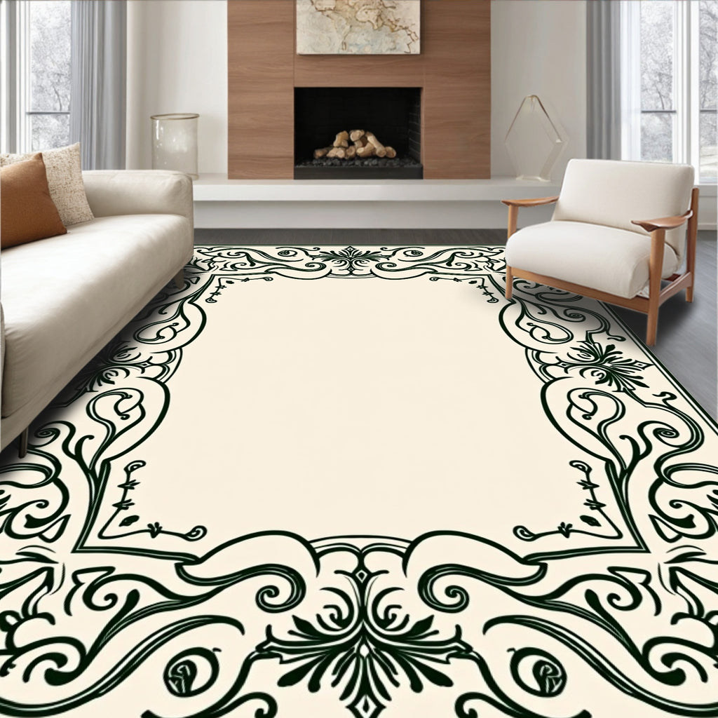 Elegant Floral Scroll Border Design Rug