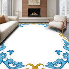 Golden Blue Floral Swirl Border Rug