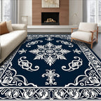 Ornate Floral Scrollwork Dark Rug