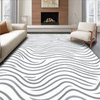 Modern Silver Grey Wavy Stripes Rug