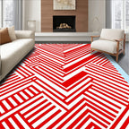 Bold Red White Geometric Stripes Rug