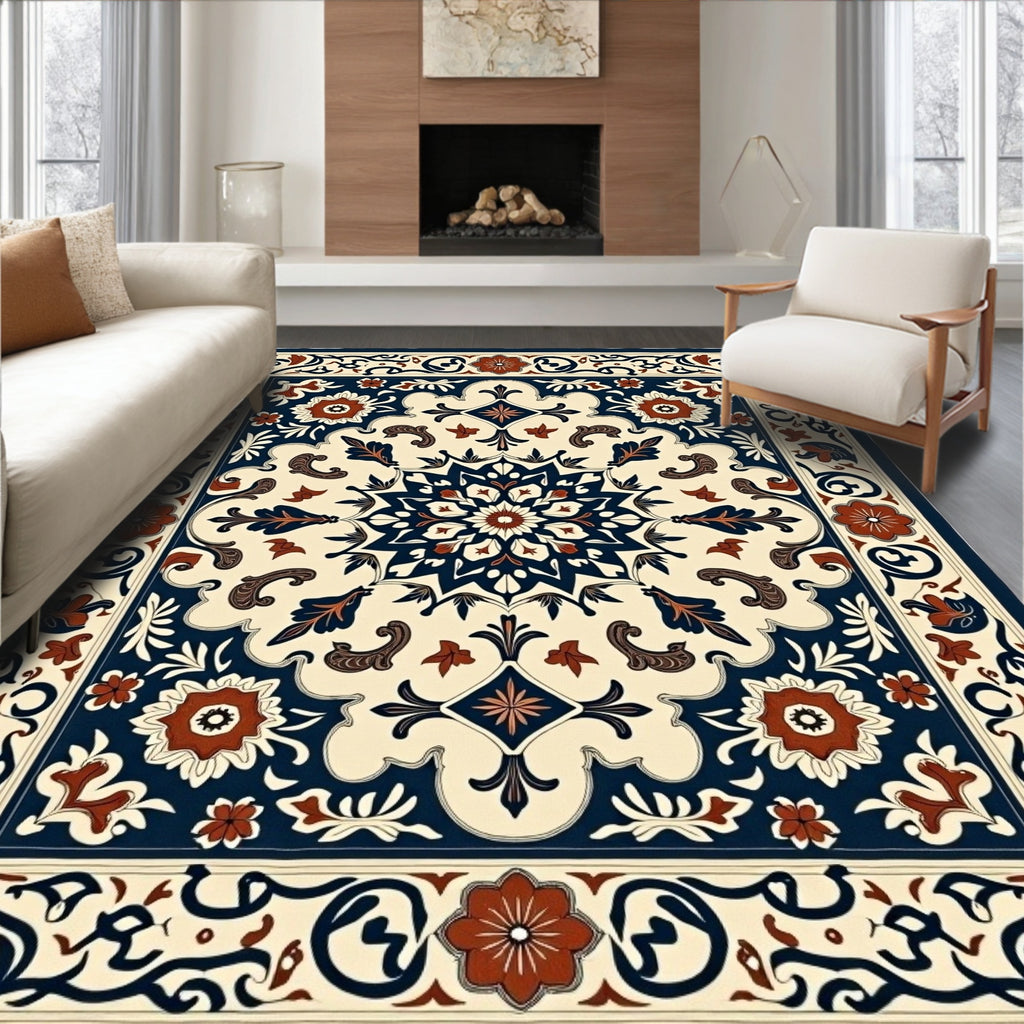 Traditional Floral Medallion Cream Rug
