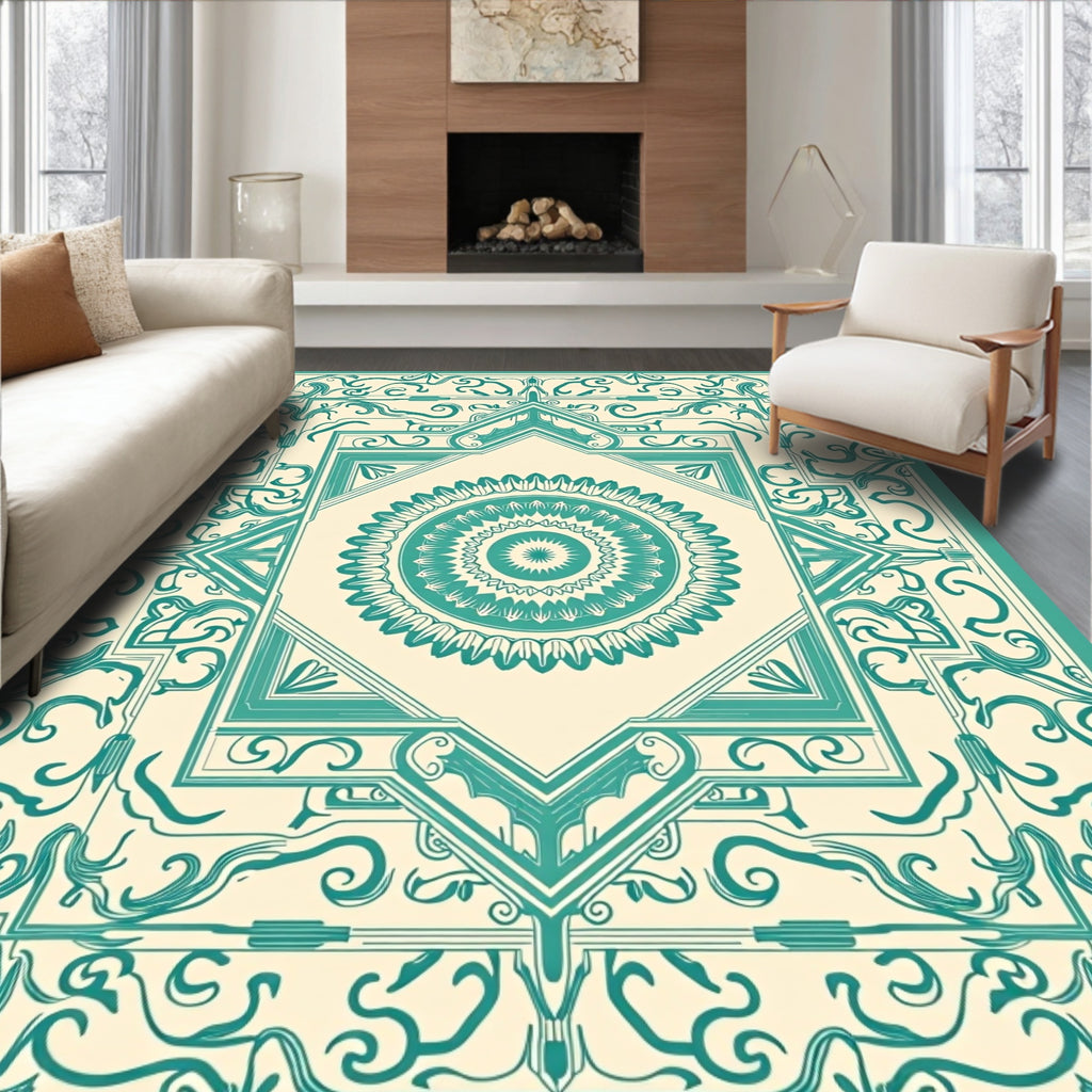 Teal Mandala Art Deco Pattern Rug