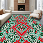Intricate Teal Red Floral Medallion Design Rug