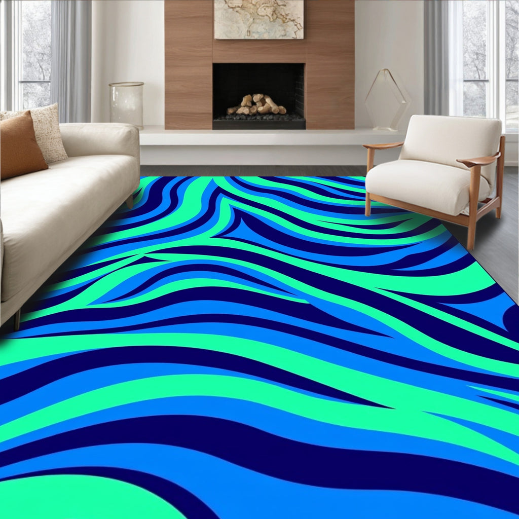 Dynamic Wavy Blue Green Pattern Rug