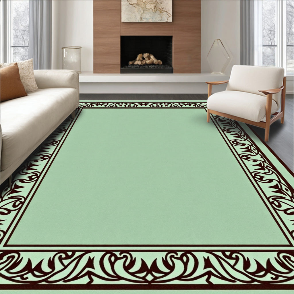 Elegant Dark Border Floral Pattern Rug