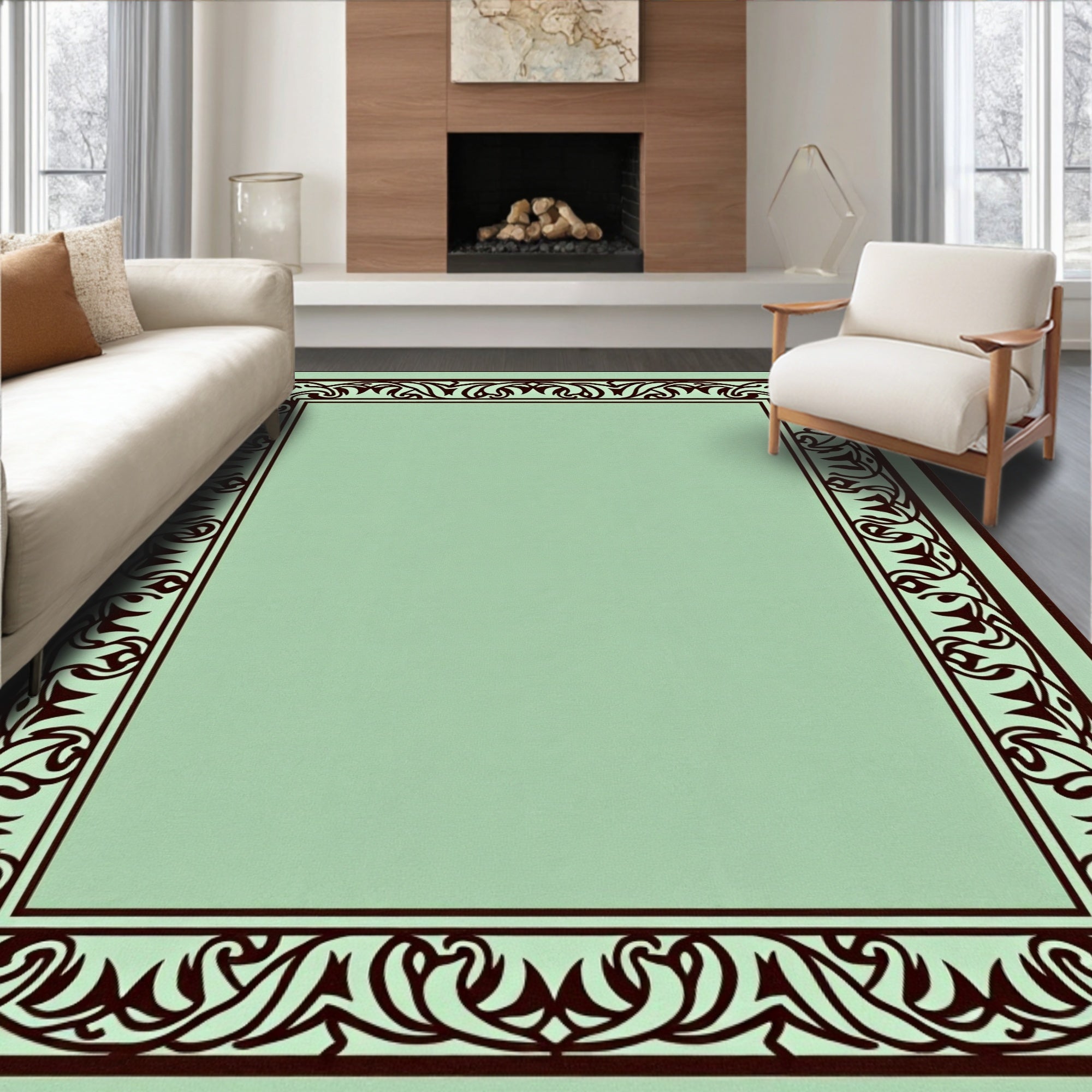 Elegant Dark Border Floral Pattern Rug