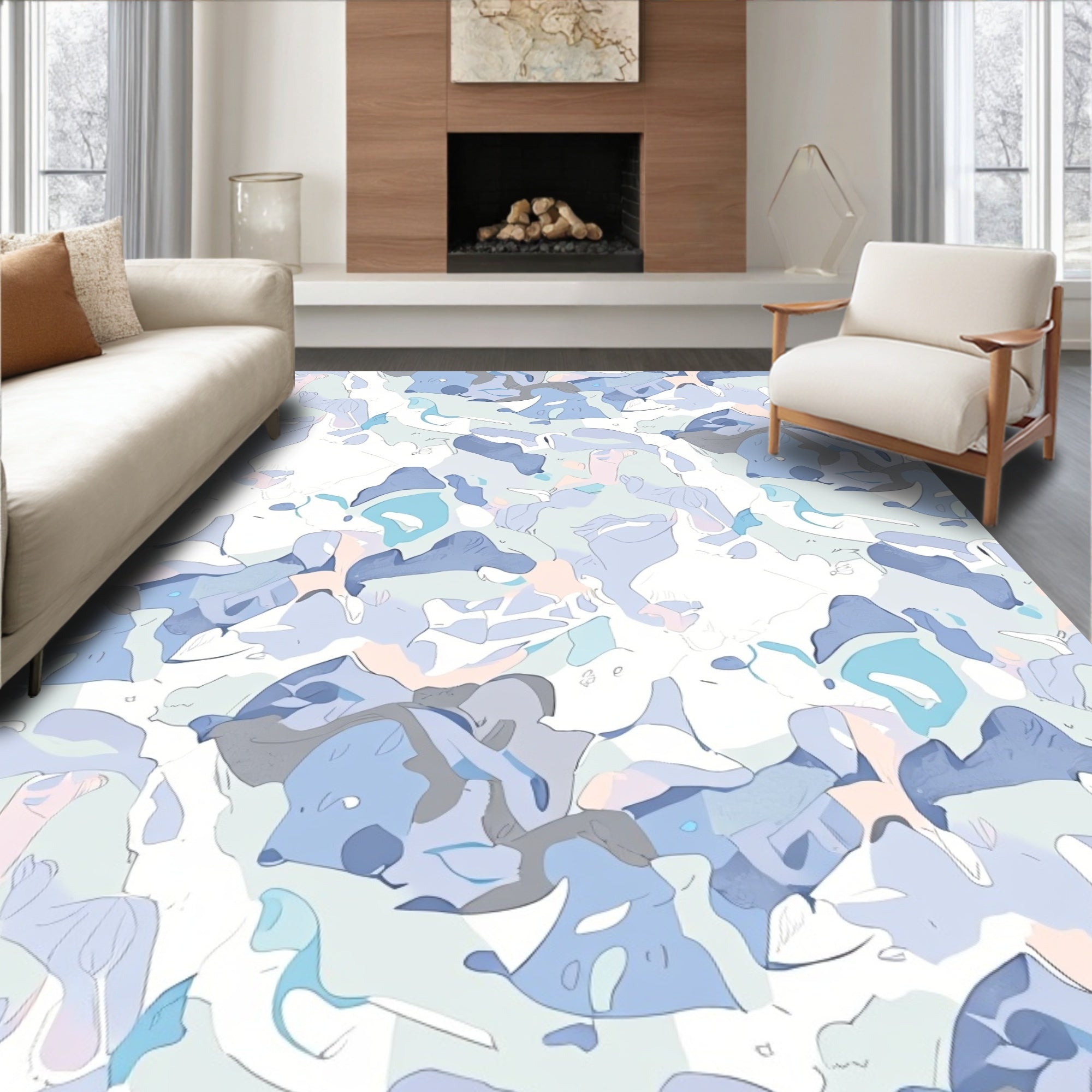 Abstract Blended Cool Tone Pattern Rug