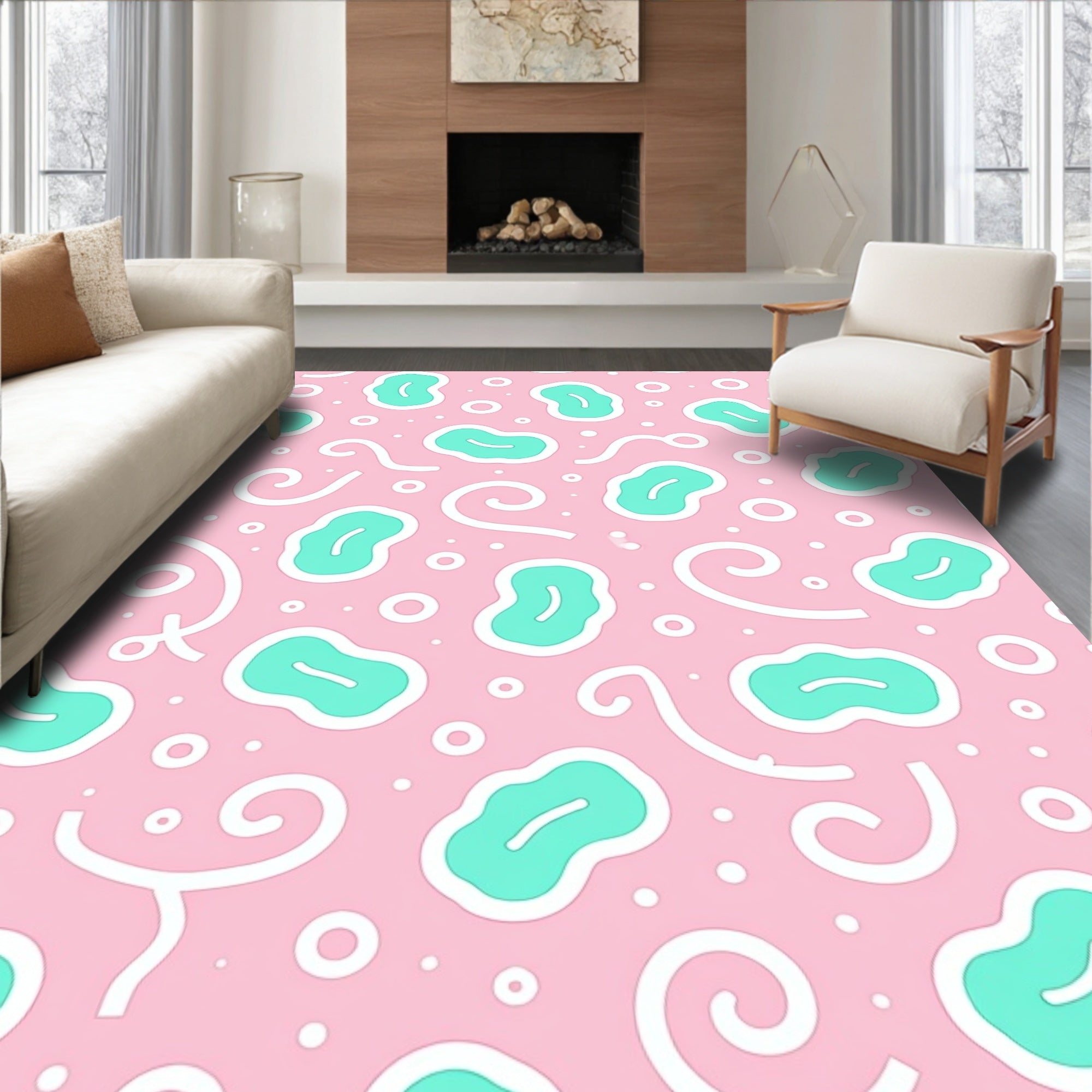 Playful Pink Teal Amoeba Swirls Rug