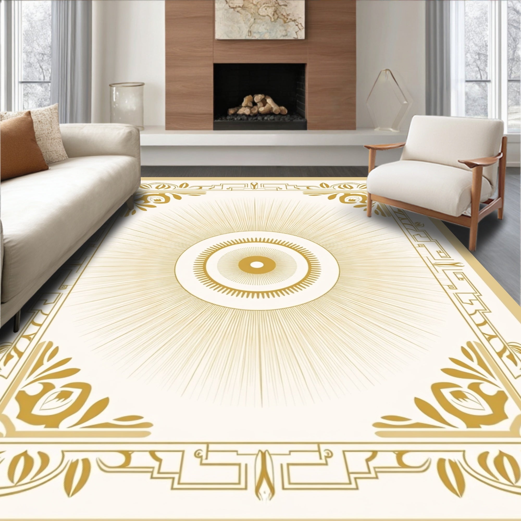 Ornate Sunburst Geometric Frame Rug