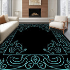 Aqua Abstract Swirl Border Design Rug