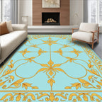 Aqua and Gold Floral Scroll Rug