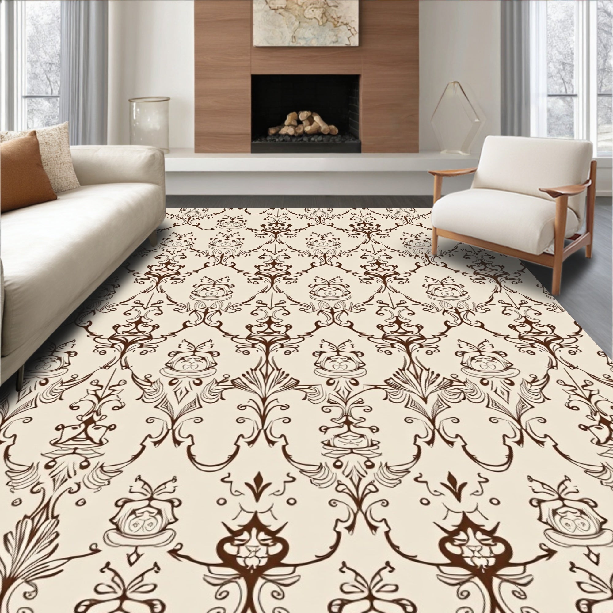 Ornate Floral Scrollwork Pattern Rug