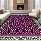 Vibrant Hot Pink Black Geometric Pattern Rug