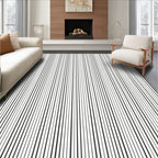 Minimalist Black White Thin Stripe Pattern Rug