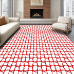 Bold Red Abstract Grid Pattern Rug