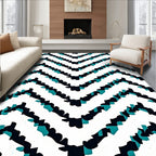 Abstract Teal Black Geometric Zigzag Pattern Rug