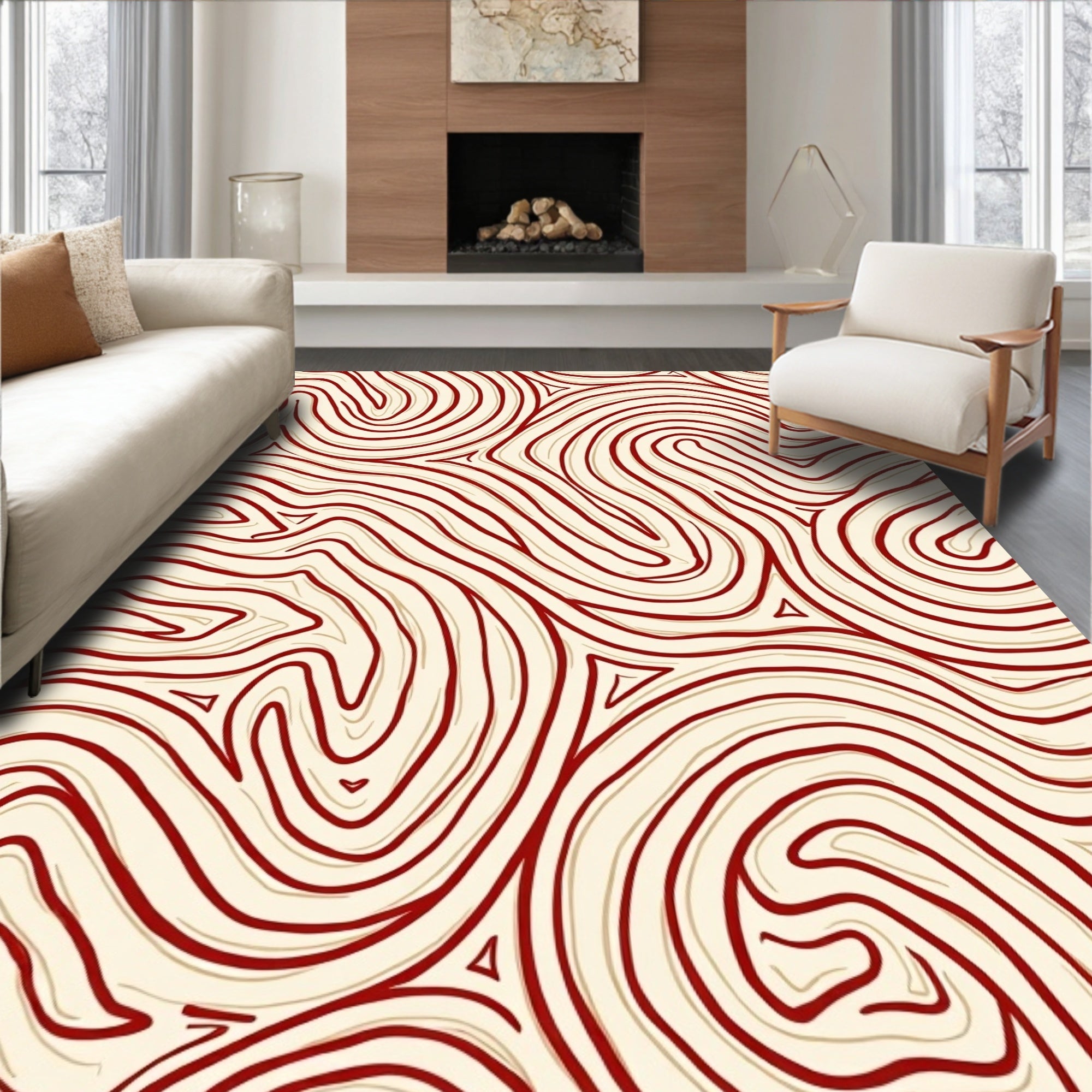 Abstract Red Contour Organic Pattern Rug