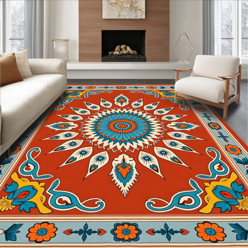 Vibrant 2 Tone Floral Medallion Design Rug