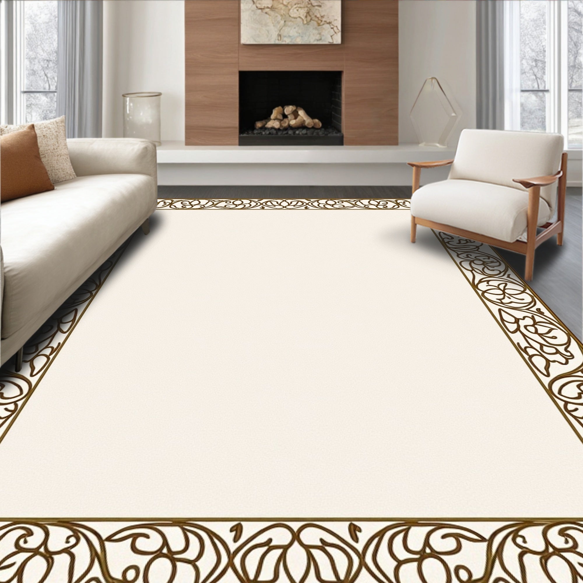 Elegant Floral Scroll Border Design Rug