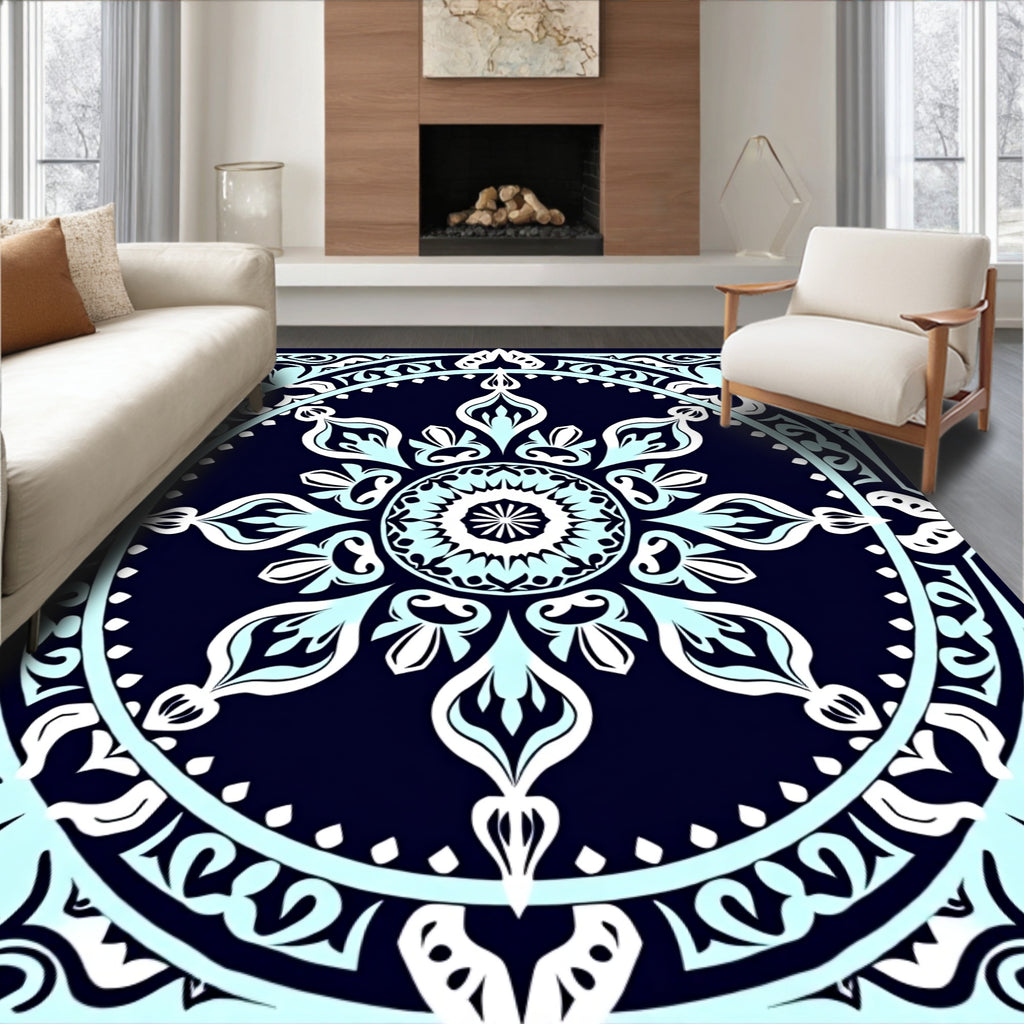 Mandala Patterned Light Blue Geometric Rug