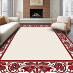 Damask Red Floral Border Rug