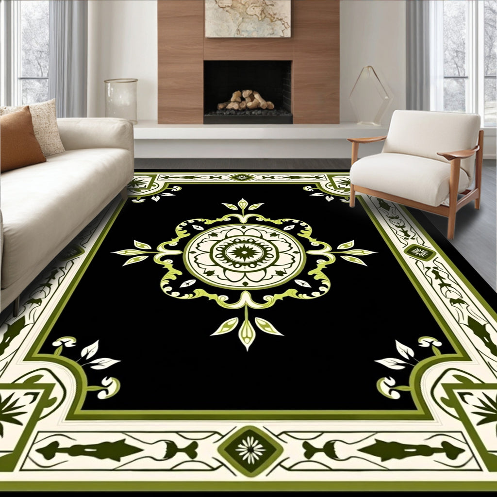 Elegant Green Floral Medallion Rug