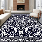 Dark Indigo White Symmetric Medallion Design Rug