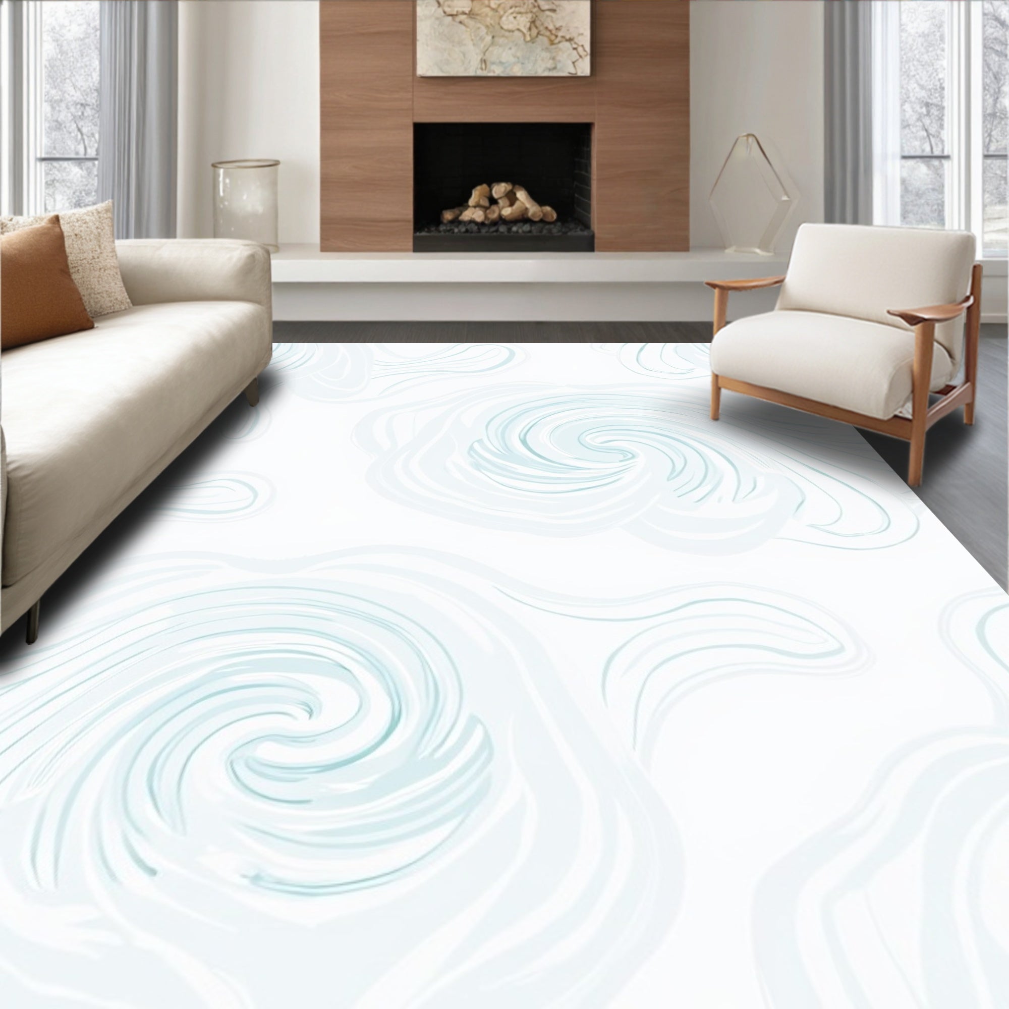 Blended Swirls Light Blue Art Rug