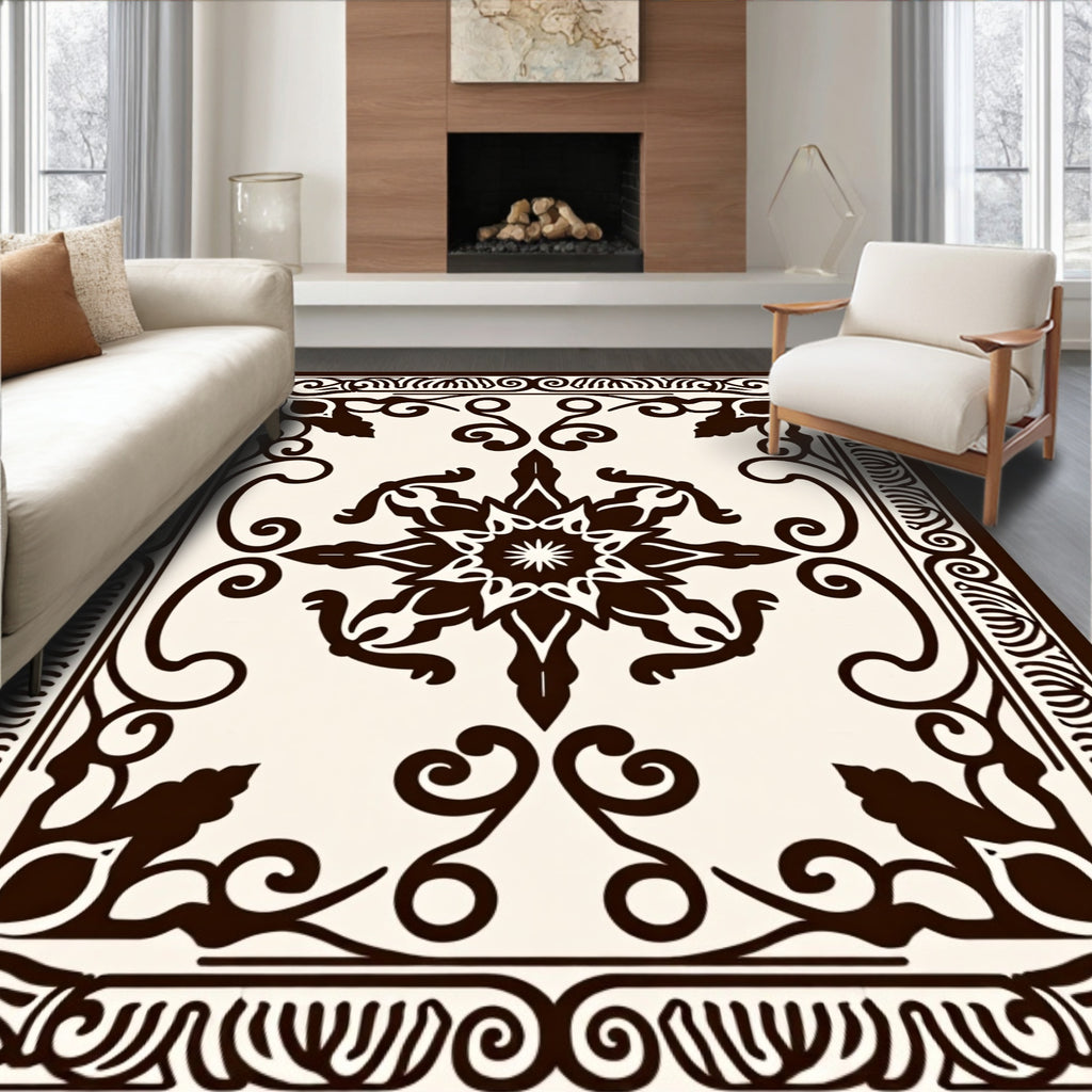 Dark Floral Vine Ornate Pattern Rug