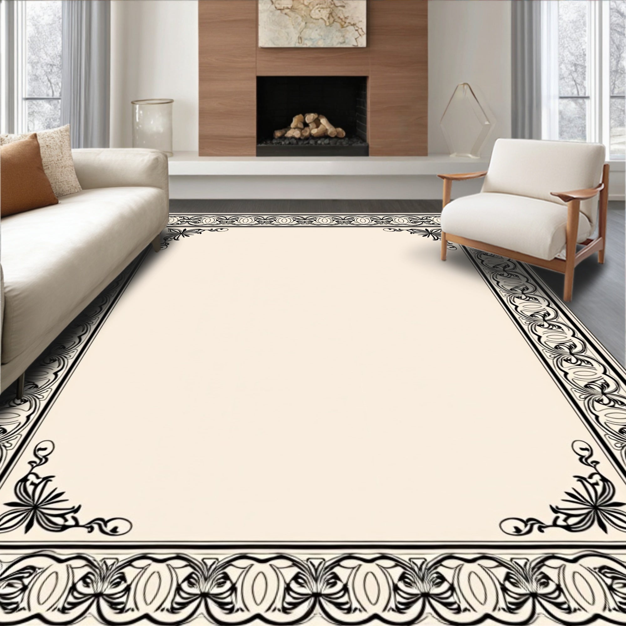 Ornate Floral Border Pattern Rug