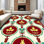 Rich Burgundy Yellow Teal Medallion Pattern Rug