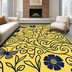Blue Floral Butterflies On Yellow Background Rug