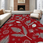 Deep Red White Tropical Leaf Medley Rug
