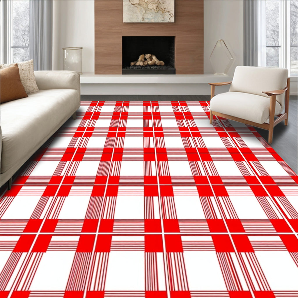 Classic Red Checkerboard Pattern Rug