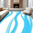 Flowing Sky Blue Brushstroke Pattern Rug
