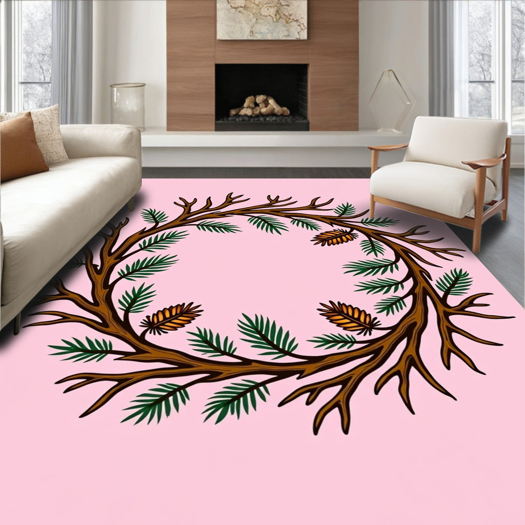 Woodland Branch Wreath with Pine Cones Rug