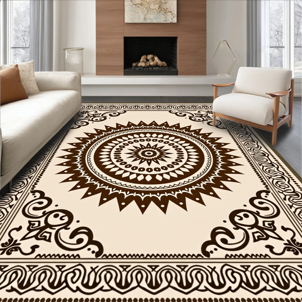 Ornate Mandala Round Border Design Rug