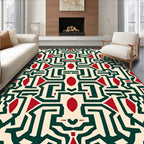 Bold Red And Green Geometric Maze Rug