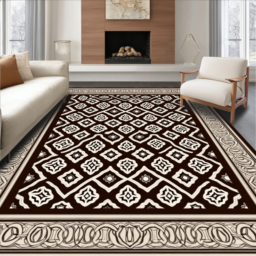Classic Damask Patterned Contrasting Rug