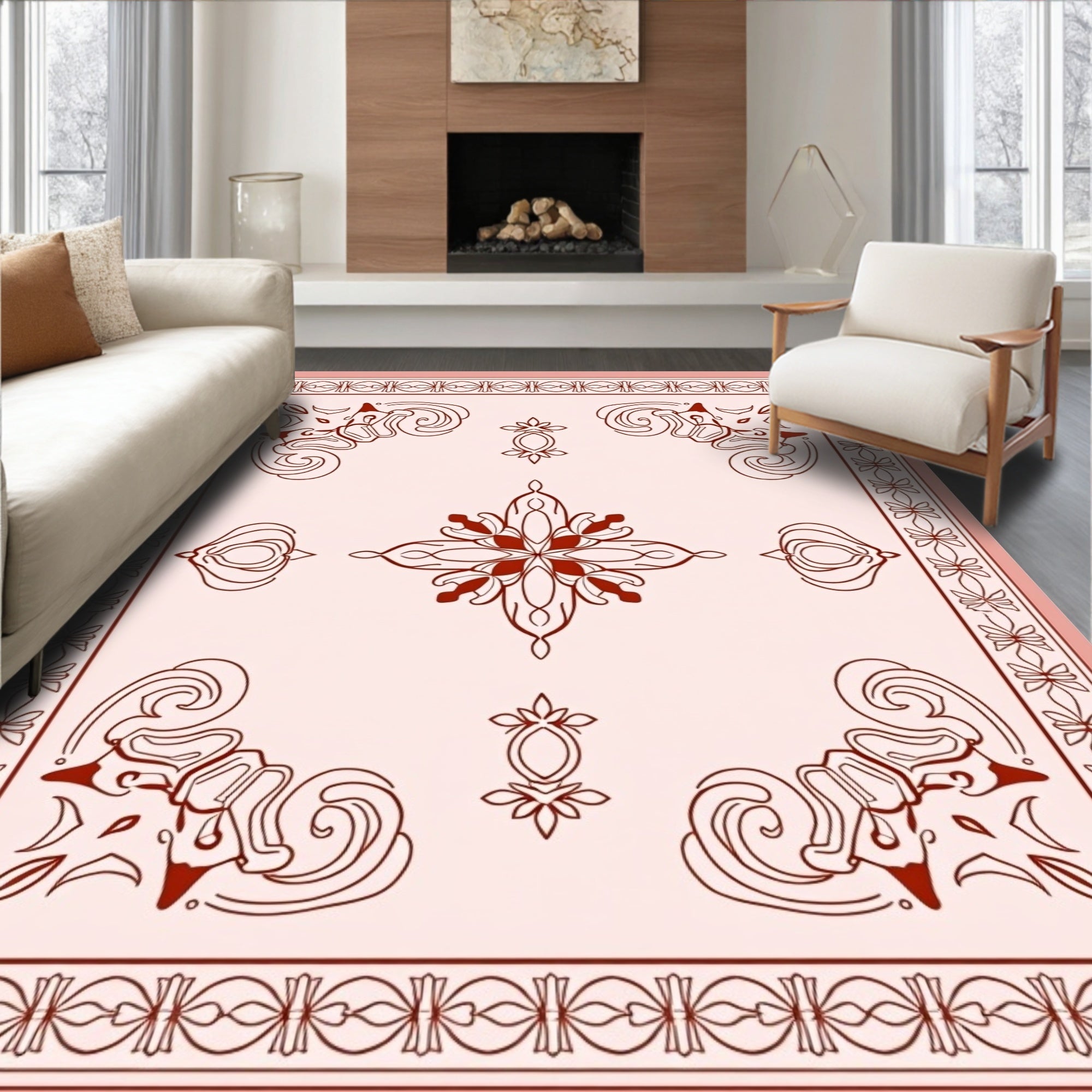 Elegant Floral Swirls Patterned Rug