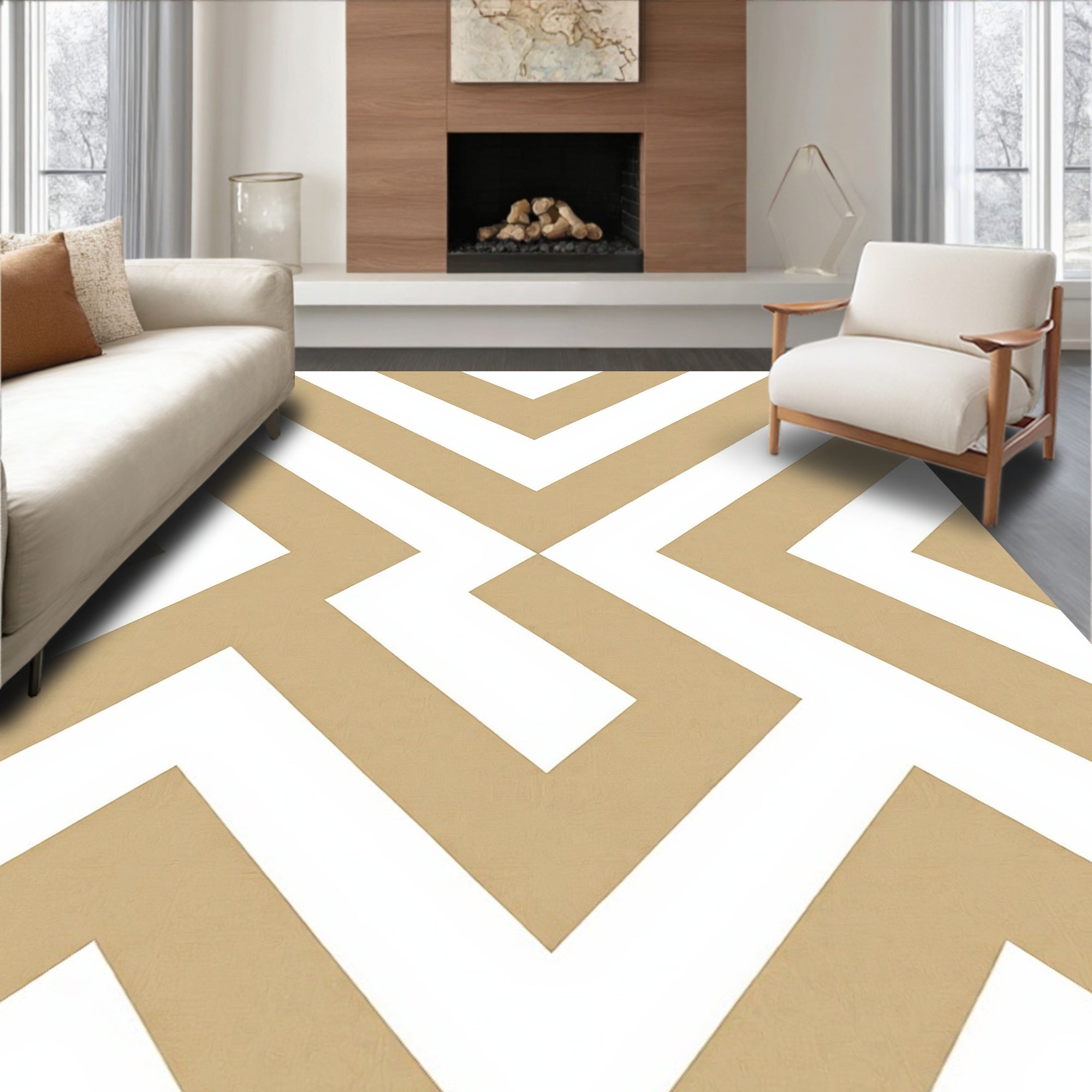 Geometric Zigzag Cream Gold Rug