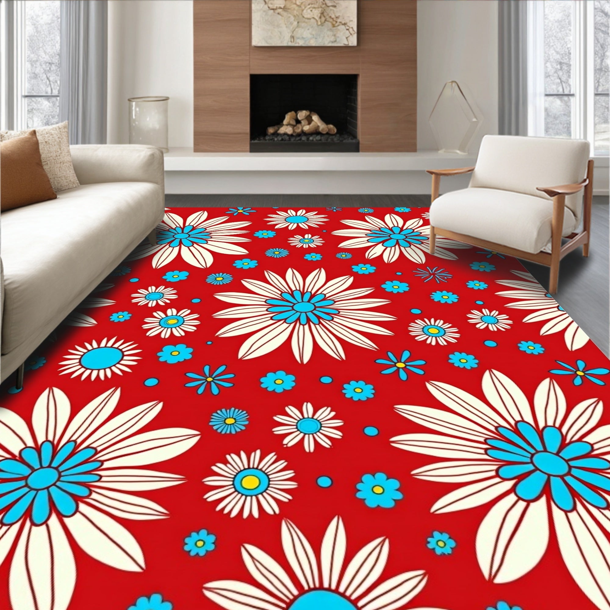 Retro Floral Daisy Pattern Rug